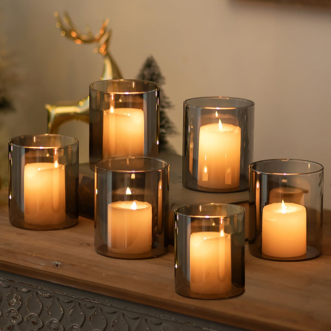 Glasseam Windlicht Glas Glaszylinder Kerzenhalter: 6er Set Kerzenständer Schwarz Windlicht Outdoor Z