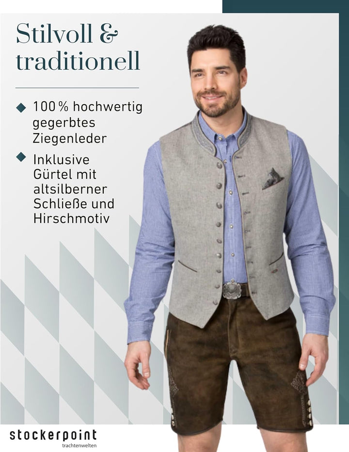 Stockerpoint Herren Lederhose Corbi4 I Grösse 44-64 I Bequeme Trachtenhose in edler Hirschoptik inkl