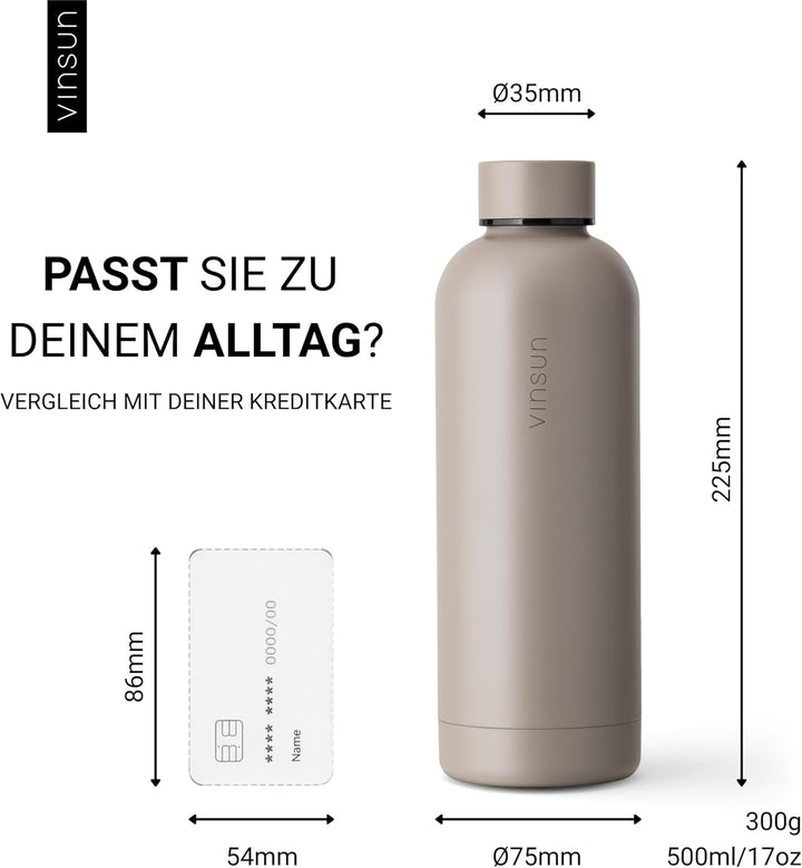 Vinsun Trinkflasche Edelstahl 500ml - auslaufsicher, Kohlensäure geeignet, BPA frei - doppelwandig i