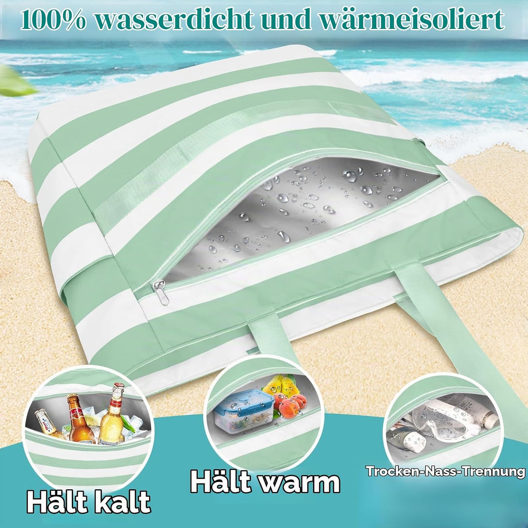 Grosse Strandtasche mit Reissverschluss XXL Familie Strandtasche Damen Gross Shopper Tasche Beach To