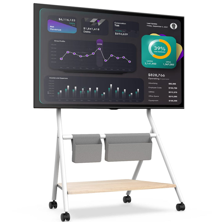 FITUEYES Design Mobiler TV Ständer Rollbar, TV Stand für 55 60 65 70 75 78 Zoll TV bis 45kg, Höhenve