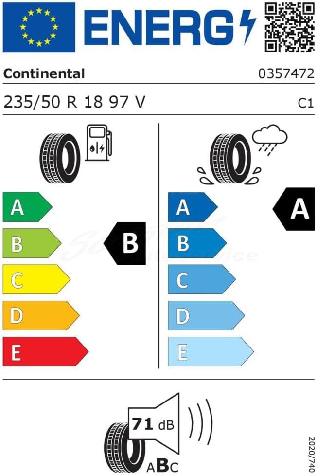 CONTINENTAL 250595 - 235/50/R18 97V - B/A/71dB - Sommerreifen PKW, 357472000, 235/50R18 97V - FR 235