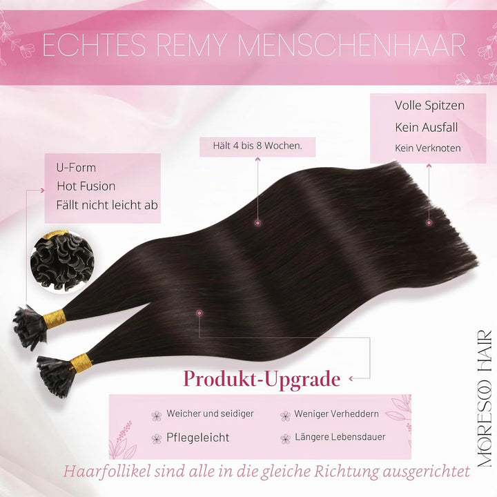 Moresoo Braun Bonding Extensions Echthaar 16Zoll/40cm U Tip Hair Extensions Echthaar Bondings Dunkel