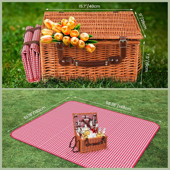 Picknickkorb 4 Personen,Picknickkorb mit Kühlfach und wasserdichte Picknickdecke, Piknik Korb Set mi