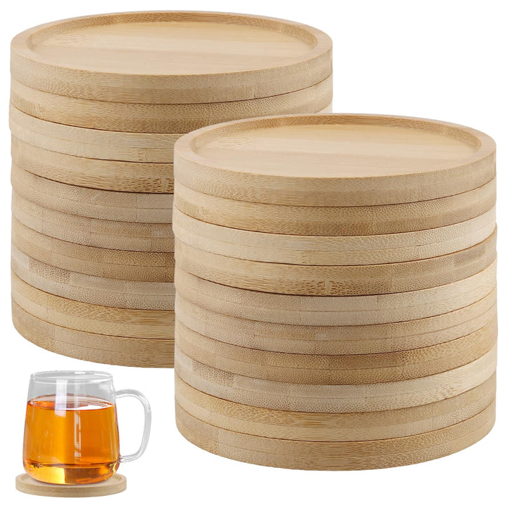 20 Stück 10cm Bambus Untersetzer Rund, Glasuntersetzer Holz Rund, Gläser Holz Untersetzer Tischunter