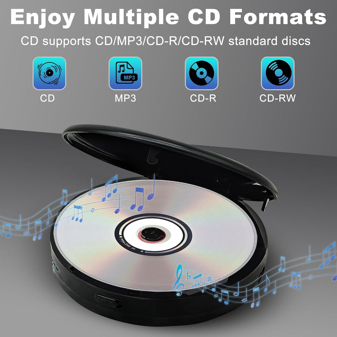 Tragbarer CD-Player mit Dual-Lautsprechern | Antischock, USB/AUX, LCD-Display | 5 EQ-Modi, A-B Repea