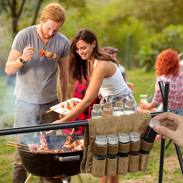 Outdoor Gewürztasche, Tragbare Gewürztasche mit 9 Gewürzgläsern, Faltbarer Camping Gewürz-Aufbewahru
