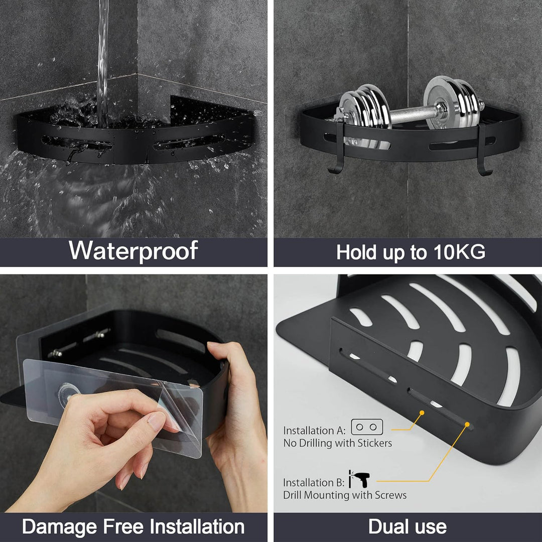 GRICOL Eckablage Duschkorb Duschregal ohne Bohren Duschablage Metall Mit 4 Haken Dusche Ablage Badre