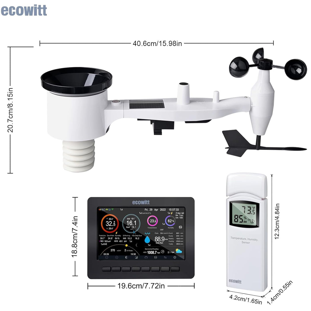 Ecowitt Wireless Wi-Fi Wetterstation - Digitale Wettervorhersage mit 7 Zoll TFT Bildschirm, Regenmes