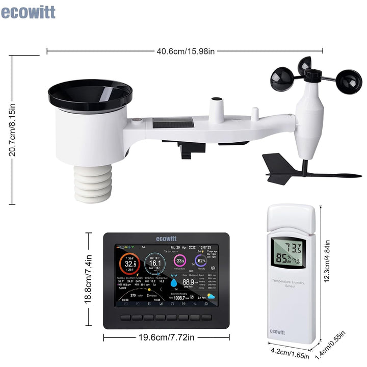 ECOWITT Wetterstation HP2551, 7 Zoll grosse WiFi TFT Farbdisplay Konsole mit den 3-in-1 Innensensore