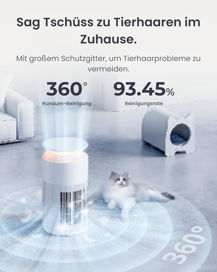 SwitchBot Luftreiniger mit App-Steuerung und Nachtlicht, CADR 400m³/h bis zu 83㎡ Zimmer, HEPA-Filter