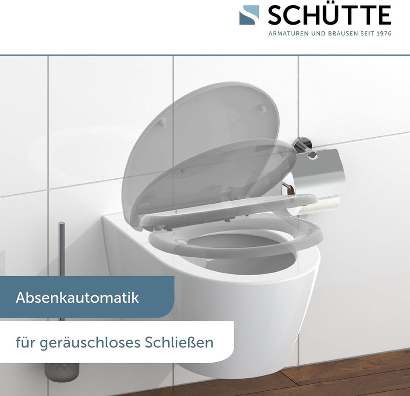 SCHÜTTE WC-Sitz GRAU mit Absenkautomatik, Toilettendeckel mit Schnellverschluss für die einfache Rei