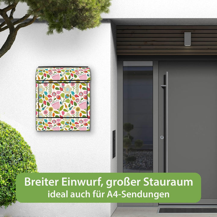 banjado® Design Briefkasten mit Motiv Rosa Kelch Hell 39x47x14cm &amp; 2 Schlüssel - Briefkasten Stahl s