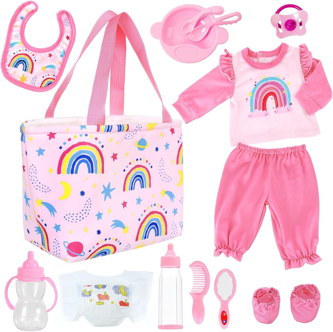 13 Teile Puppenzubehör Puppenkleidung Babypuppe Fütterung und Pflege Set für 18 Zoll und 43 cm Puppe