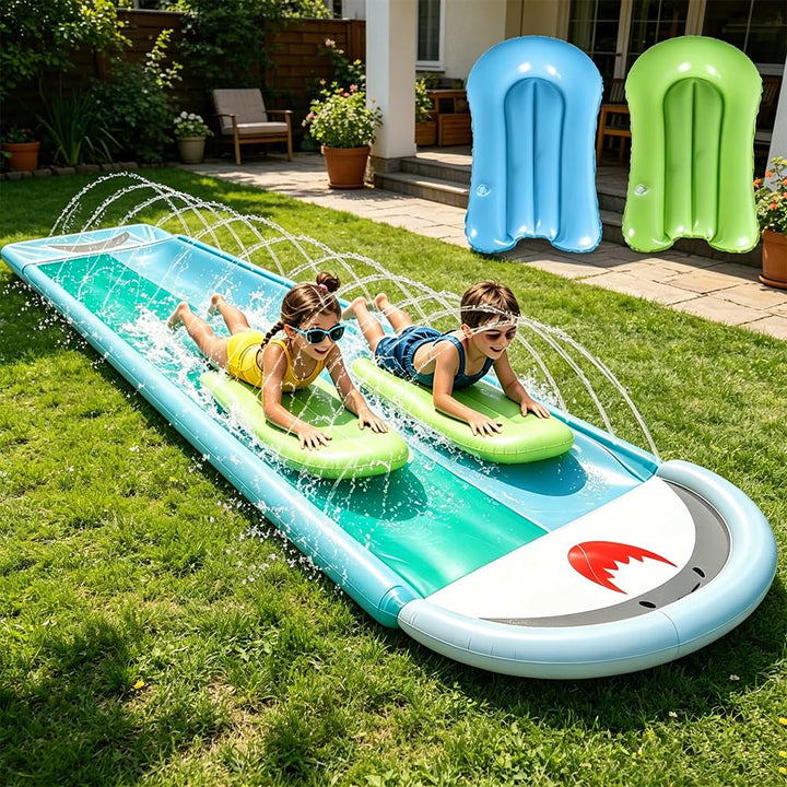 Wasserrutsche Garten Für Kinder, 6,1 * 1,4M Doppel Wasserrutschmatte | Wasserspielzeug Outdoor mit 2