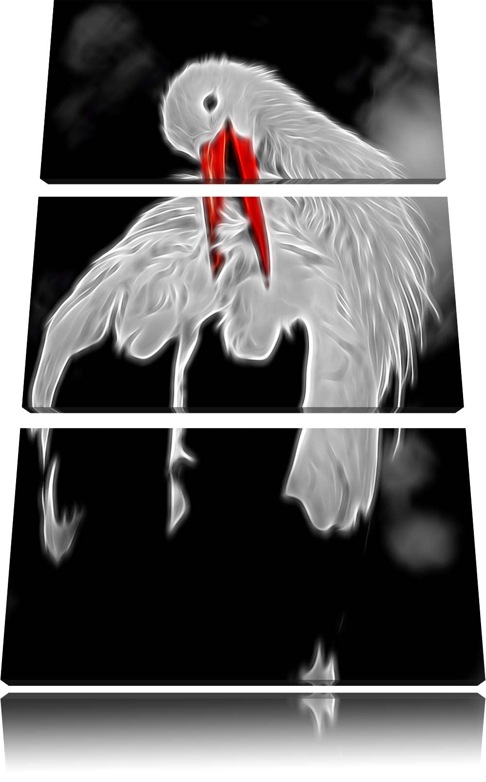 Dark anmutiger grosser Storch putzt sich schwarz/weiss Deluxe 3-Teiler Leinwandbild 120x80 Bild auf
