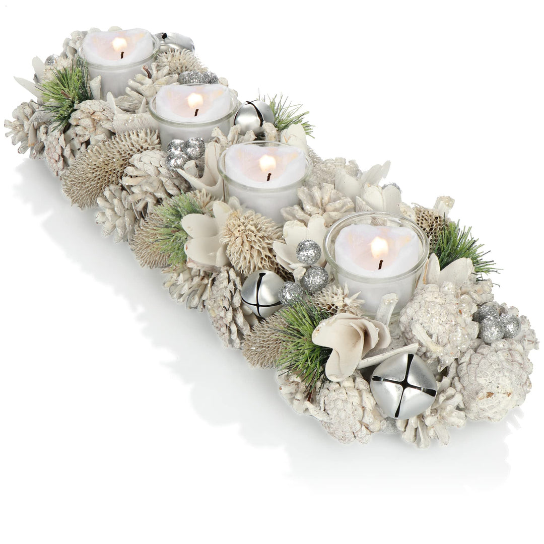 COM-FOUR® Adventskranz länglich, Kerzenständer Weihnachten für 4 Kerzen, Kerzenhalter, Adventsgestec