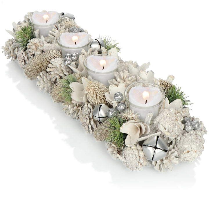 COM-FOUR® Adventskranz länglich, Kerzenständer Weihnachten für 4 Kerzen, Kerzenhalter, Adventsgestec