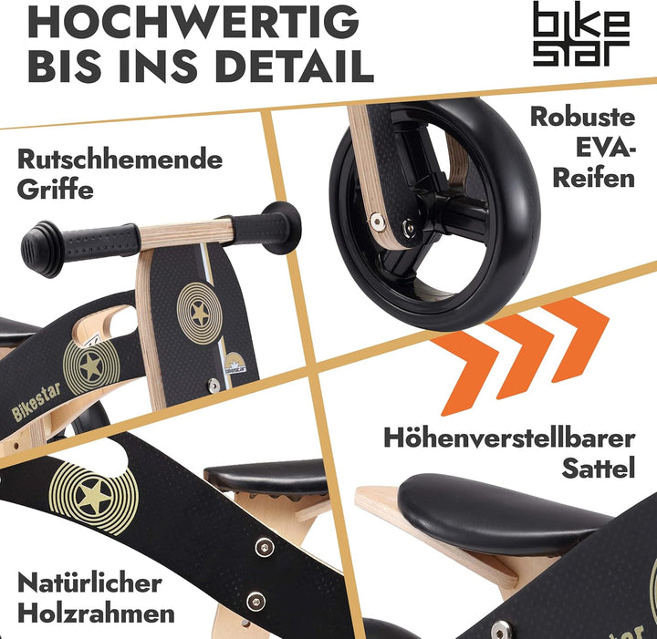 BIKESTAR Mini Kinder Laufrad Holz Lauflernrad mit DREI Rädern für Jungen und Mädchen ab 1 – 1,5 Jahr