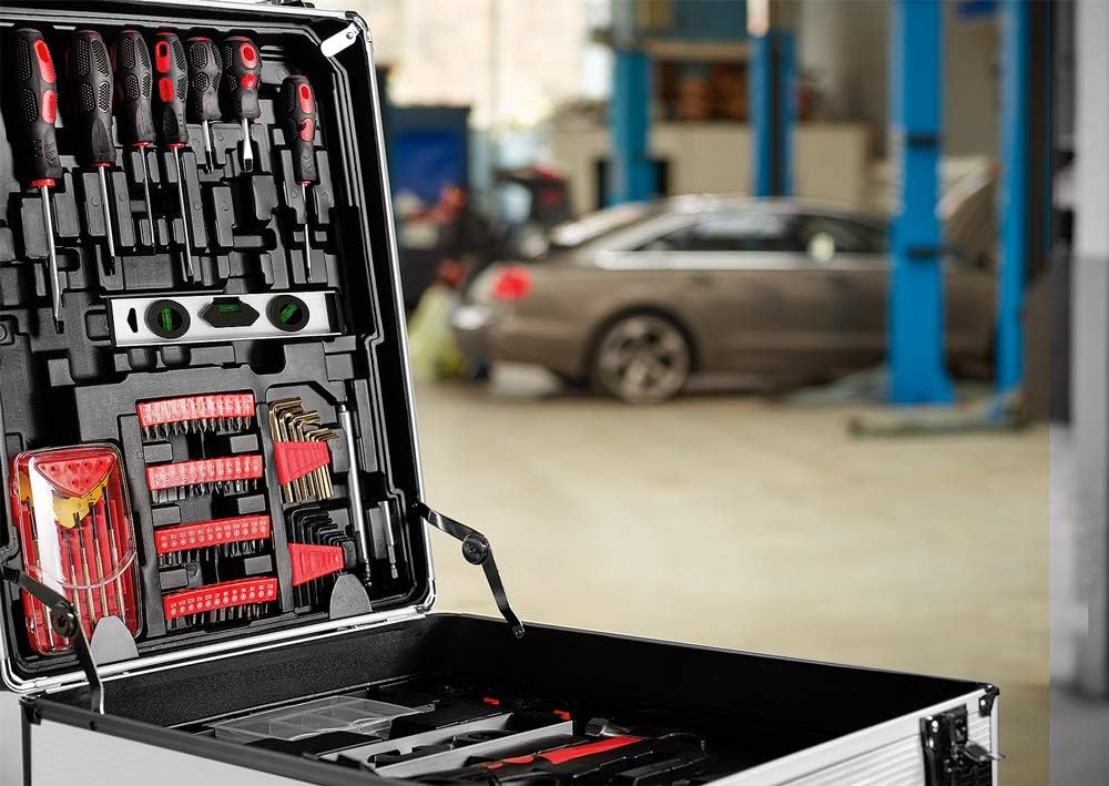 MONZANA® 1050 tlg. Werkzeugtrolley CrV-Stahl Werkzeugkoffer Aluminiumkoffer mit Rollen Teleskopgriff