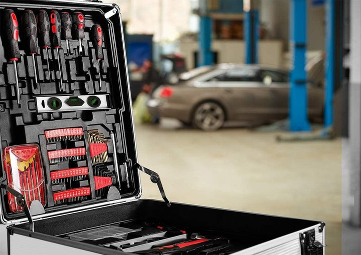 MONZANA® 1050 tlg. Werkzeugtrolley CrV-Stahl Werkzeugkoffer Aluminiumkoffer mit Rollen Teleskopgriff
