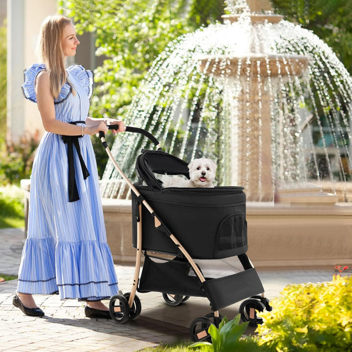 COSTWAY 3 in 1 Hundewagen, Hundebuggy klappbar, bis 15 kg, Haustierwagen mit Netzfenstern | verstell