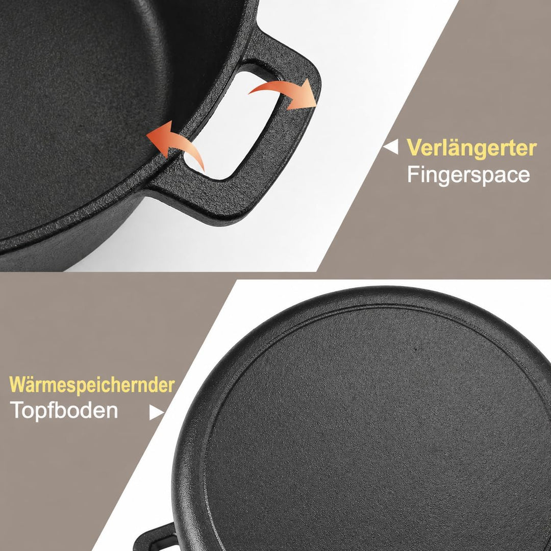 2 in 1 Gusseisen Dutch Oven 5 QT Vorgewürzter Gusseisentopf mit 1,6 QT Pfannendeckel Schwerer Bräter
