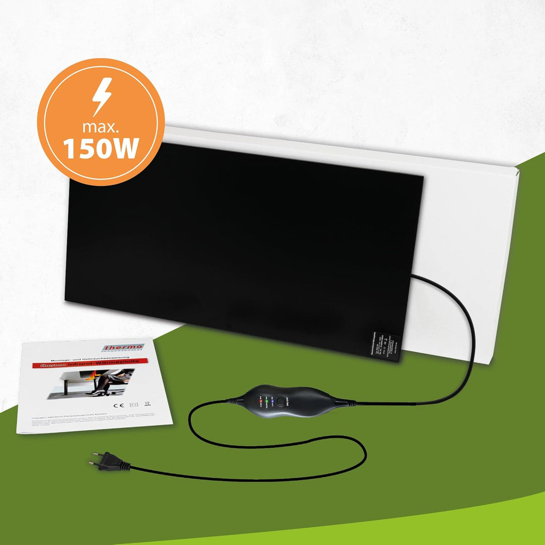 Infrarot Wärmeplatte Schreibtischheizung 30x60cm 150W mit Dimmer für stufenlose Regelung, IR Büro He