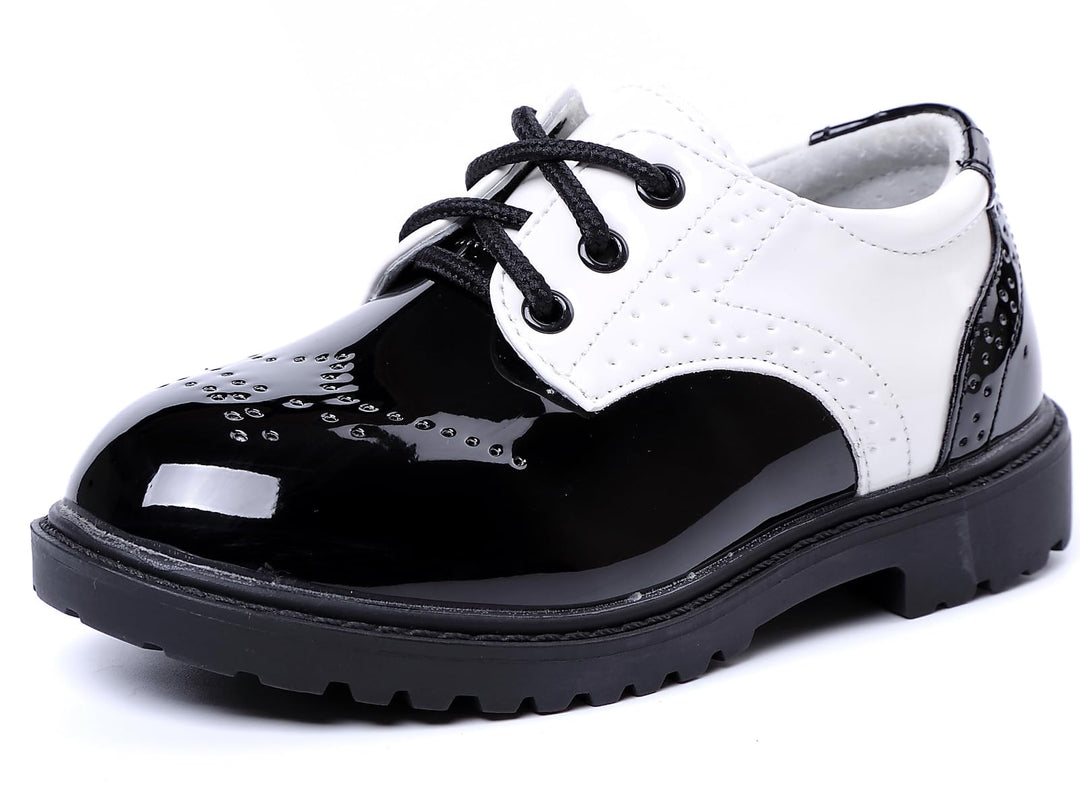 PPXID Jungen Schnürhalbschuhe wasserdichte Lackschuhe Schule Oxfords Uniform Hochzeit Anzugschuhe 27