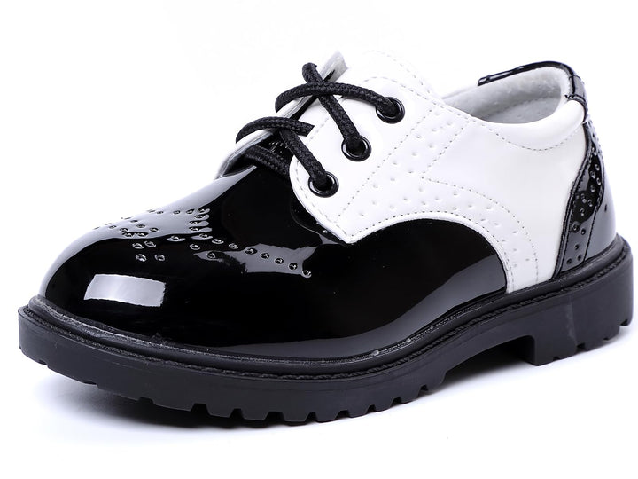 PPXID Jungen Schnürhalbschuhe wasserdichte Lackschuhe Schule Oxfords Uniform Hochzeit Anzugschuhe 27