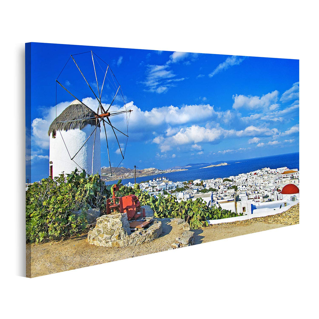 islandburner Bild auf Leinwand Mykonos Blauer Himmel Windmühle Bilder Wandbilder Poster Leinwand 100
