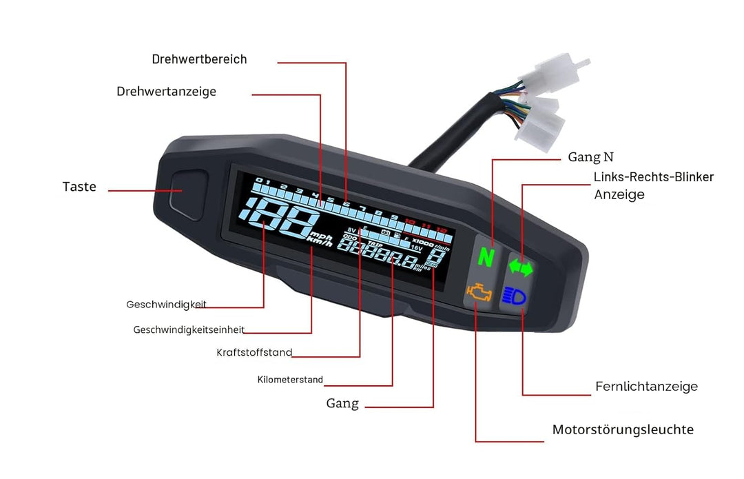 KAOLALI Universal-Digital-Tachometer für Motorrad, mit LCD-Display, Vergaser, Kilometerzähler mit Se