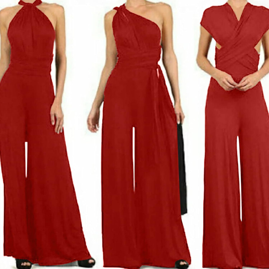 Ansenesna Jumpsuit Damen Sommer Lang Elegant Weites Bein Overall Frauen Rückenfrei V Ausschnitt Einf