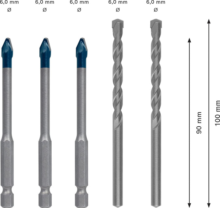 Bosch Professional 5tlg. Expert HEX-9/CYL-3 HardCeramic Bohrer Set (für Dachziegel, Fliesen, Ø 6 mm,