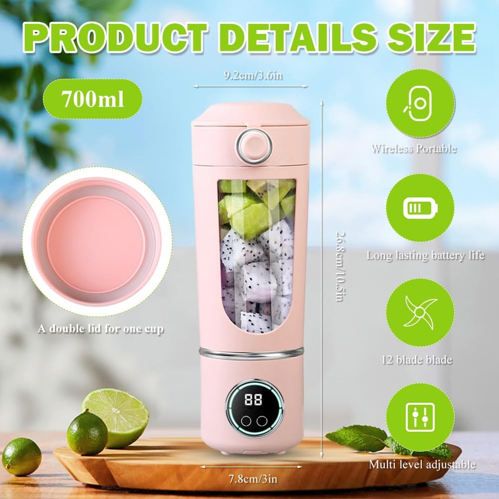 Tragbarer Mixer, Mini Standmixer Blender, 700ml Tragbarer Mixer Smoothie Maker, With 12 Stainless St