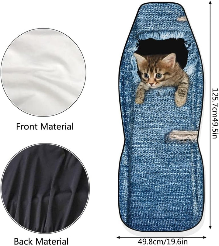 Chaqlin Cute Denim Cat Universal Autositzbezug 2er-Set Front Auto Auto Zubehör Protector Case Bag fü