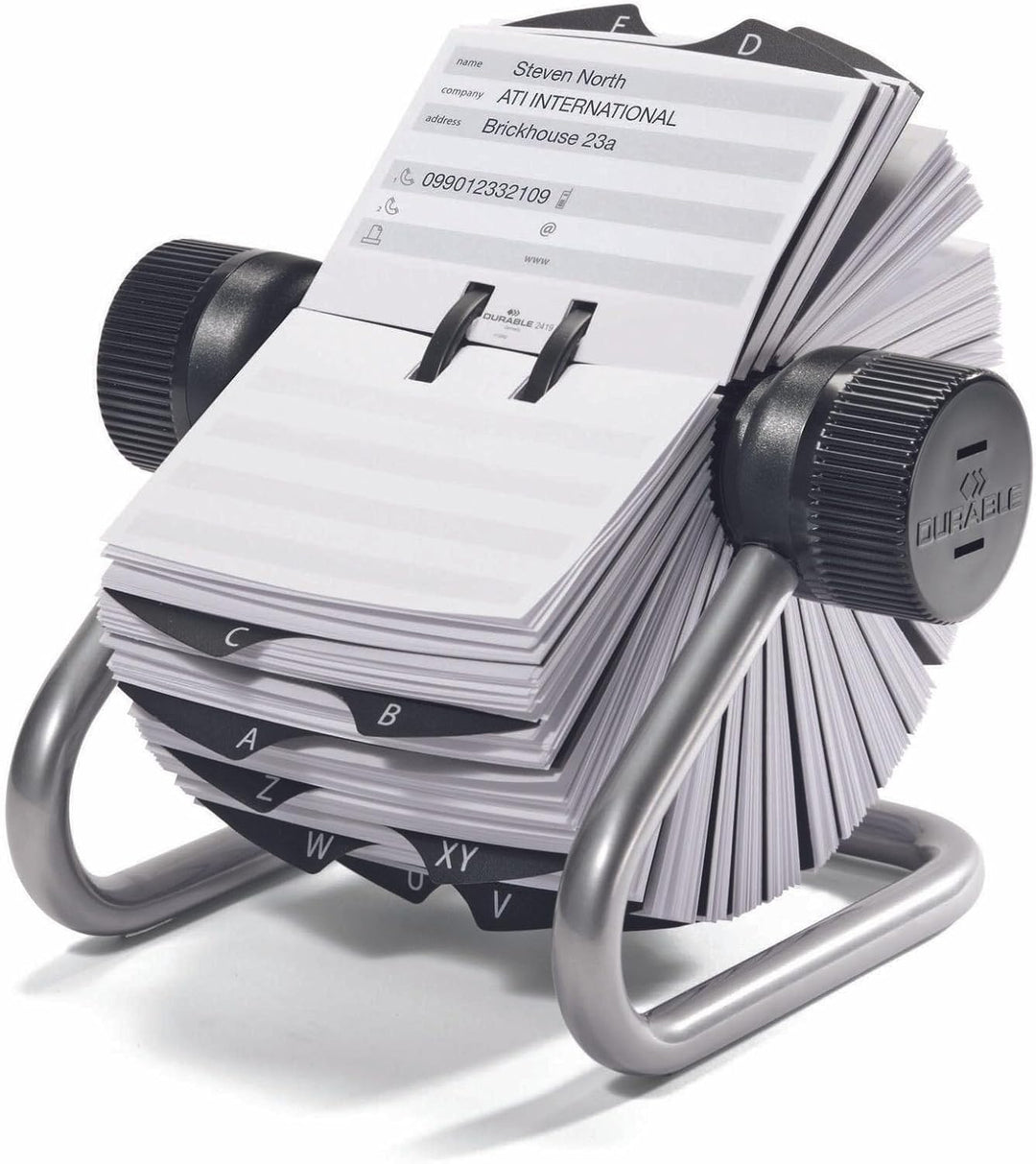Durable Rotationskartei Telindex, mit 500 Karten für Telefon- und Adresseinträge, Register A-Z, silb