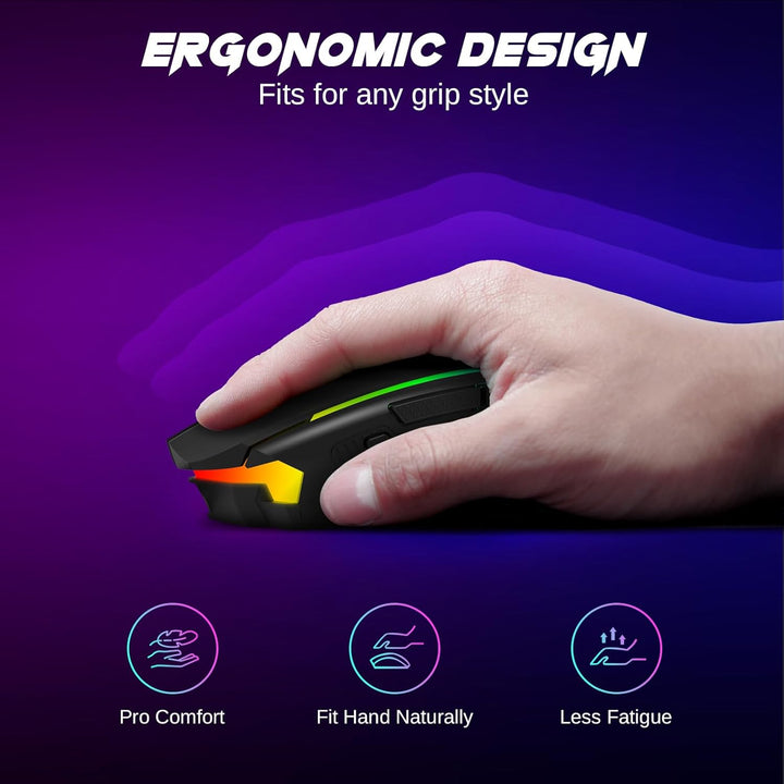 Redragon Gaming Maus Kabellose,RGB 2.4G/USB-C/Bluetooth Maus,Wiederaufladbare mit 9 Programmierbare