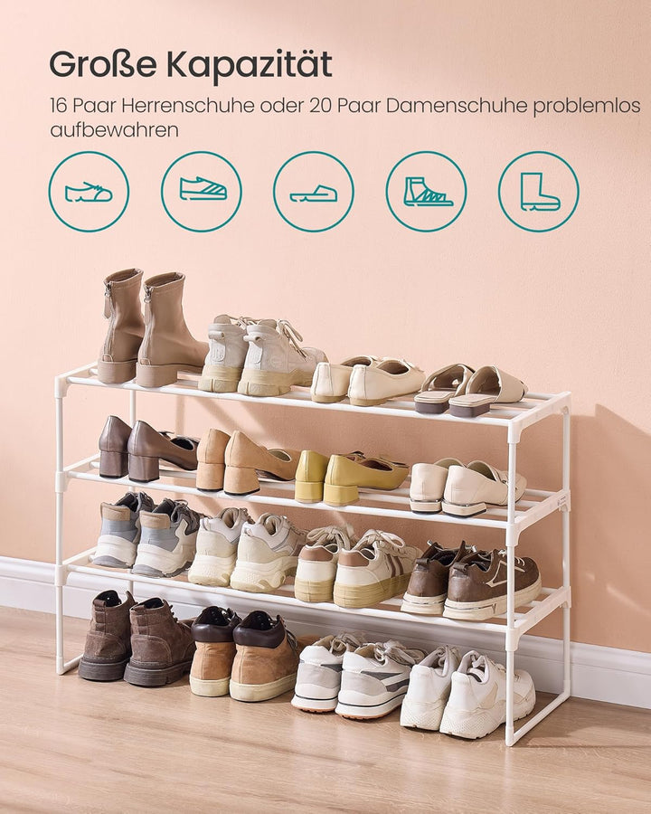 SONGMICS Schuhregal 3 Ebenen, Schuhständer Metall, Schuhaufbewahrung, Schuh-Organizer, aufrecht oder
