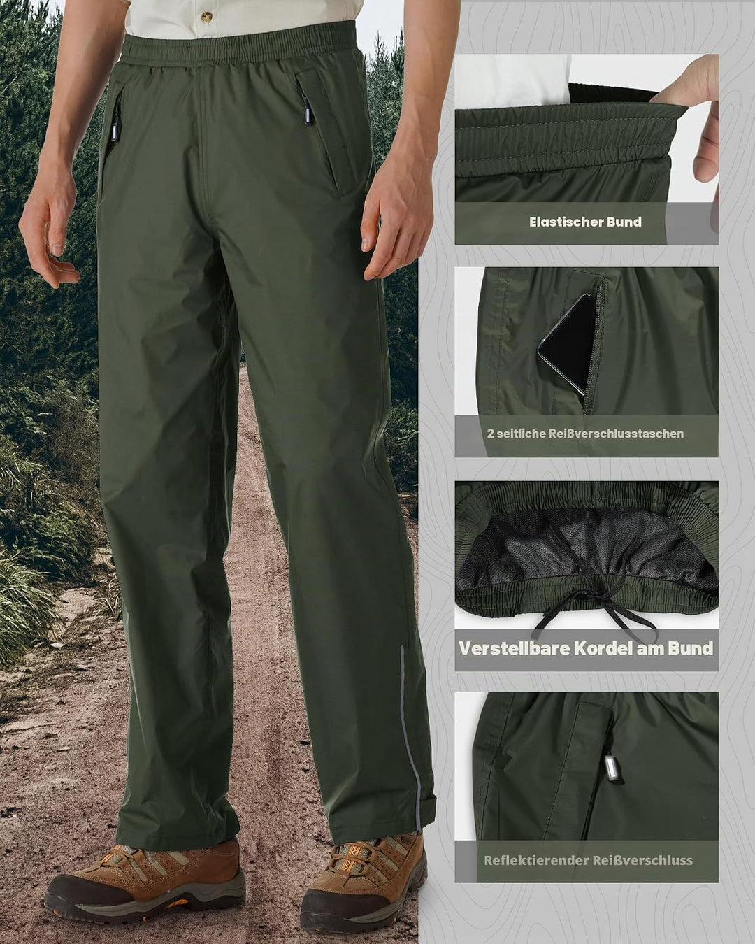 Outdoor Ventures Herren Regenhose Fahrrad Wasserdicht Atmungsaktiv Überziehhose Winddicht Outdoorhos