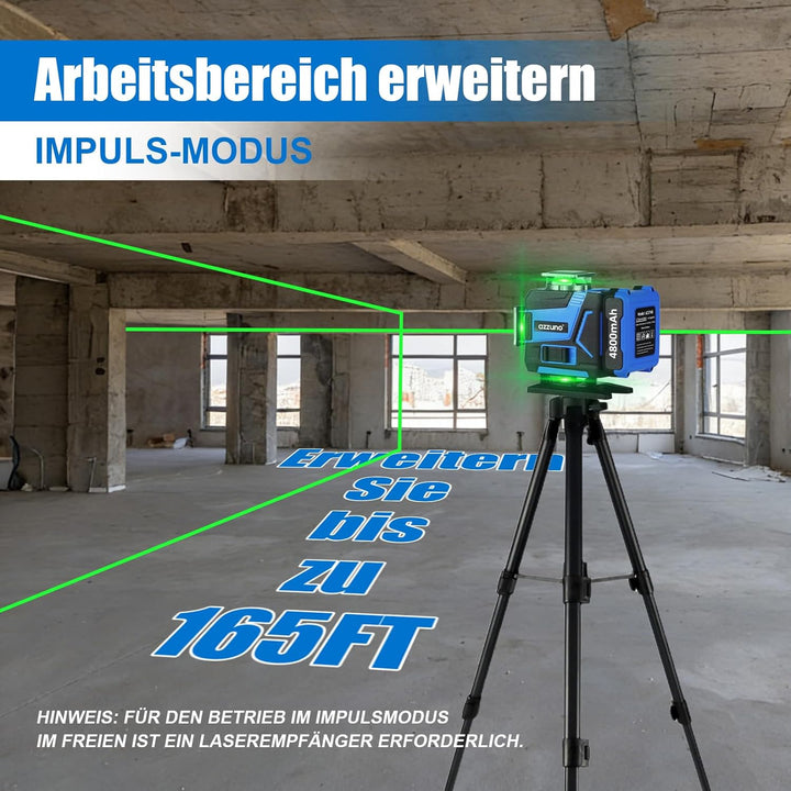 Laserstufe 4x360° Grünstrahl mit LCD-Bildschirm, Selbstnivellierendes Werkzeug mit wiederaufladbarem