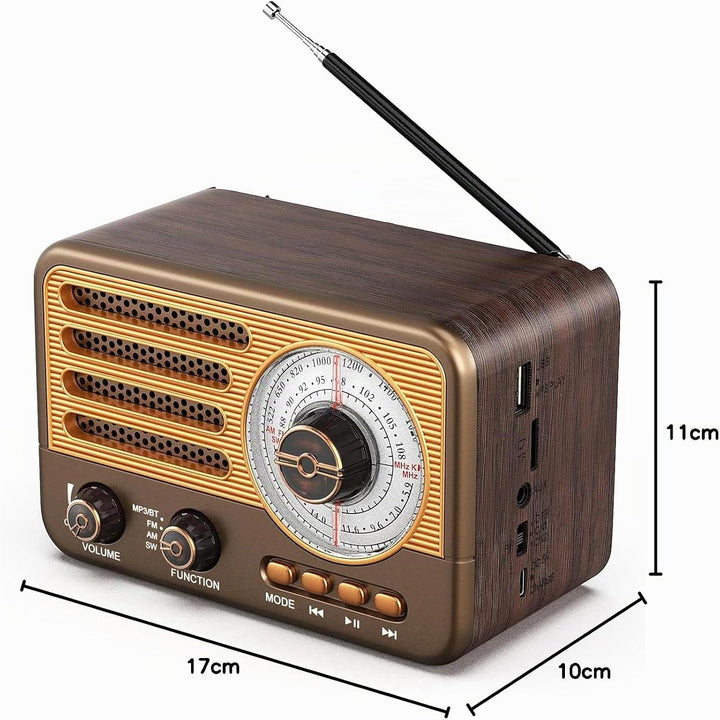 Vintage-Transistorradio – Retro-Stil mit moderner Reichweite, tragbar, AM/FM/SW, mit USB/TF/Aux-MP3-