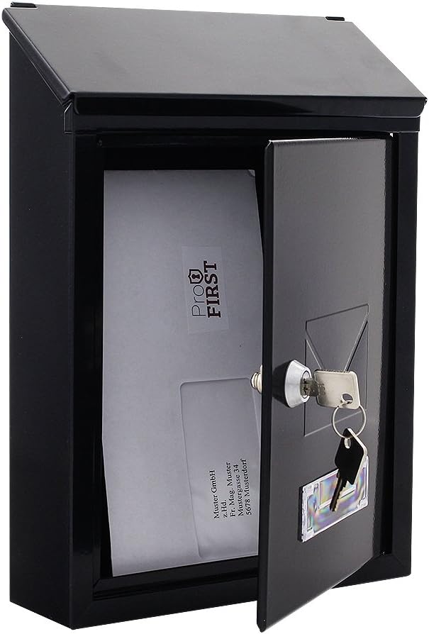 Profirst Mail PM 400 Briefkasten Schwarzgrau Stahl Zylinderschloss 2 Schlüssel Sichtfenster Namenssc