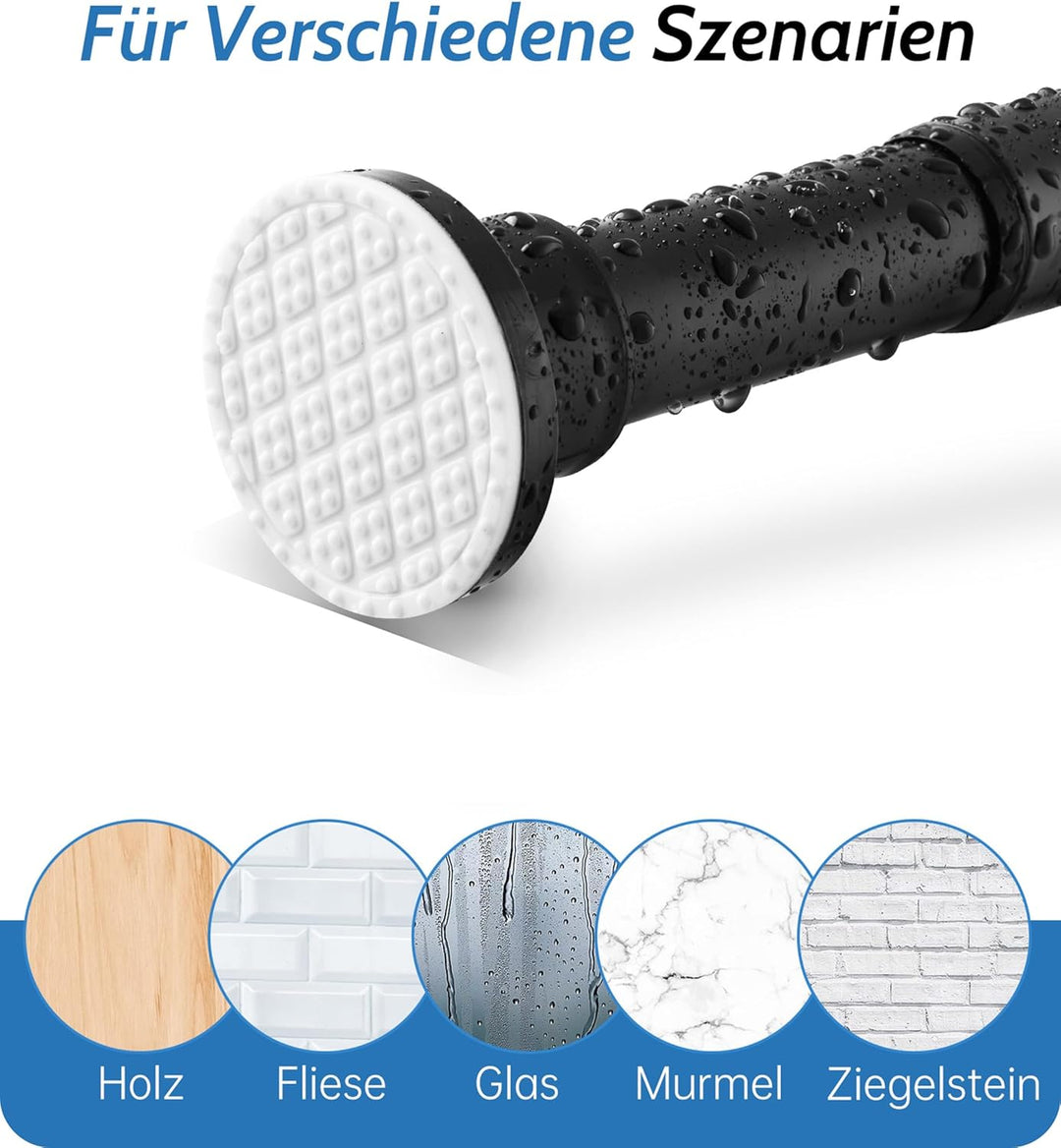 Teleskopstange 70-255CM Ausziehbar Duschvorhangstange Duschstange ohne Bohren Schwarz Klemmstange zu