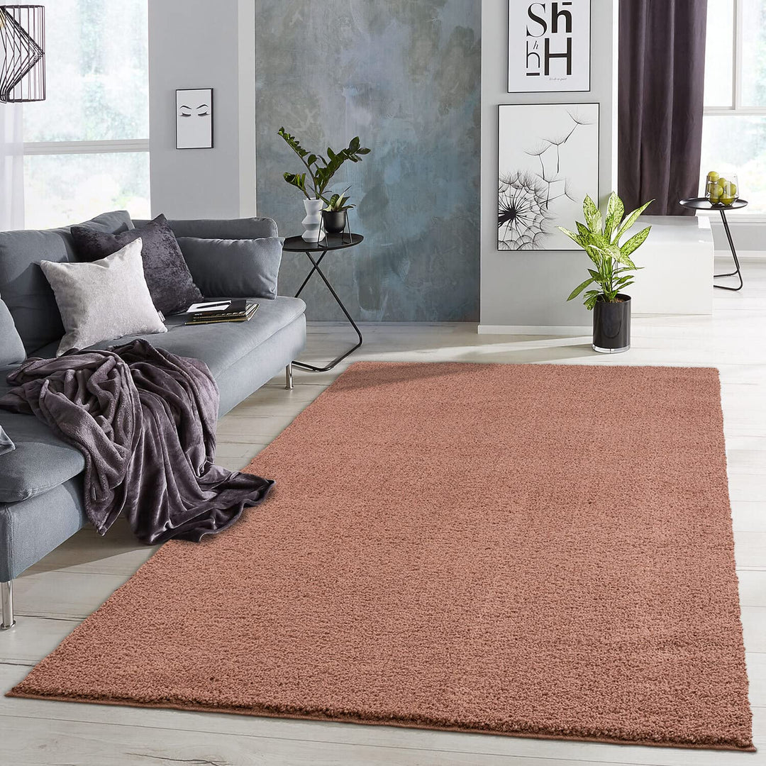 carpet city Polyester Shaggy Teppich Hochflor Wohnzimmer - 150x150 cm Quadratisch - Einfarbig Rosé -