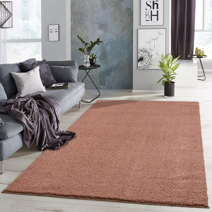 carpet city Polyester Shaggy Teppich Hochflor Wohnzimmer - 150x150 cm Quadratisch - Einfarbig Rosé -