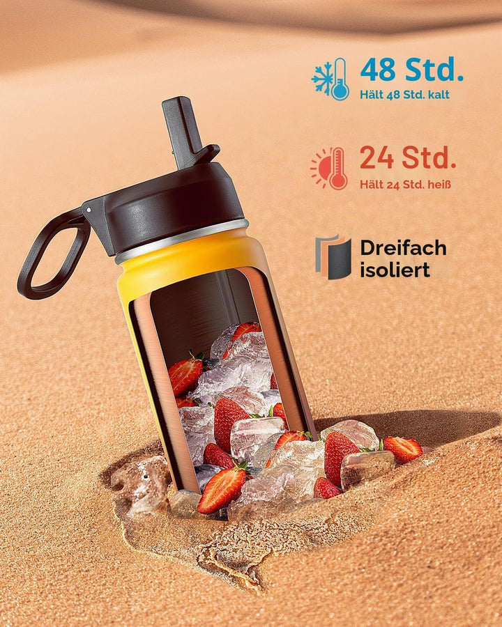 Coolflask Wasserflasche 20 oz isoliert mit Strohhalm, rostfreier Stahl Metall 3 Deckel Wasserflasche