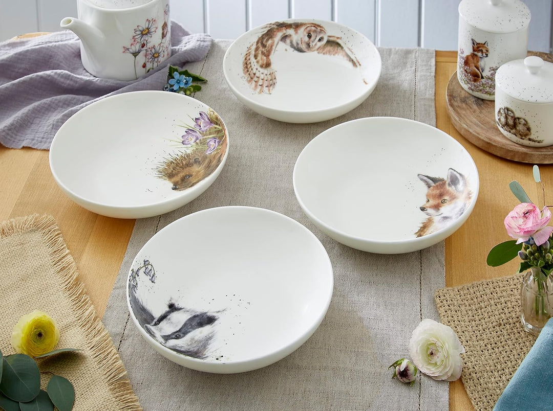 Wrendale Designs Royal Worcester Keramik-Nudelschale, 22 cm, Igel, Dachs, Fuchs und Eule, 4 Stück