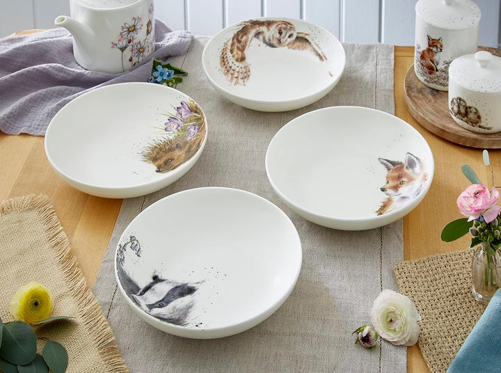 Wrendale Designs Royal Worcester Keramik-Nudelschale, 22 cm, Igel, Dachs, Fuchs und Eule, 4 Stück