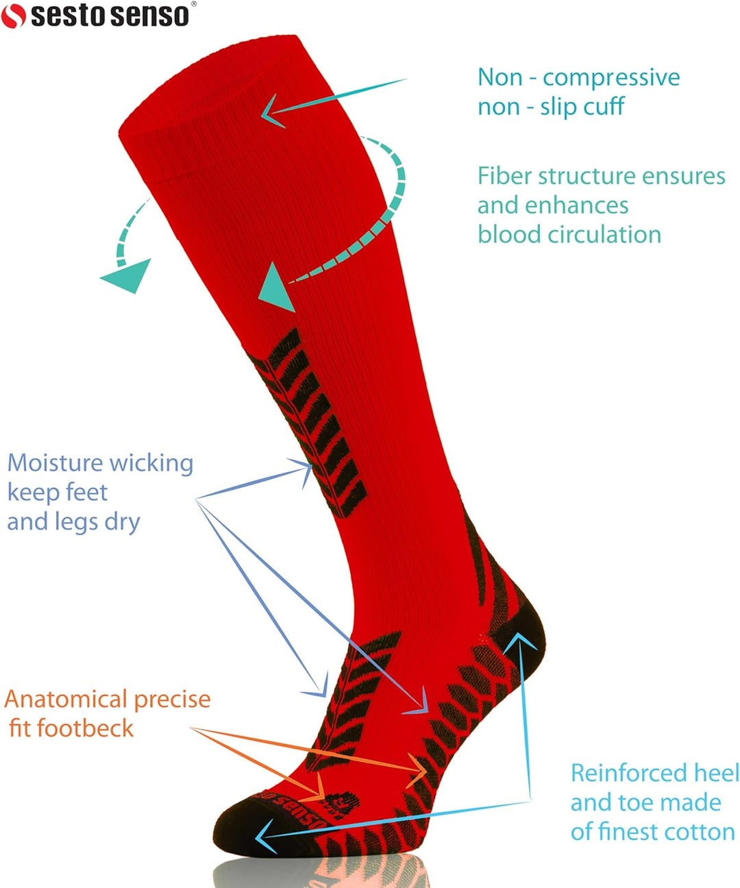 sesto senso 3 Paar Kompressionsstrümpfe Sport Damen Herren Unisex Bunt Hohe Sportsocken Laufsocken,